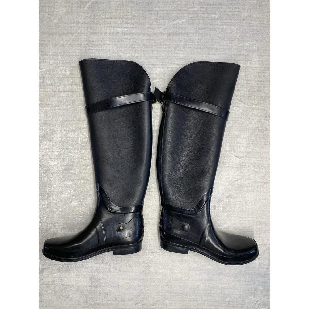 HUNTER Tall Rain Boots Women’s Size 7 Black Gloss Equestrian Waterproof Garden